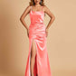 Sexy Satin Spaghetti Straps Bridesmaid Dresses Open Back Mermaid Floor Length Unique