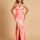 Sexy Satin Mermaid Long Bridesmaid Dresses Strapless Sweetheart Side Slit Floor Length