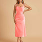 Sexy Satin Midi Prom Dresses Spaghetti Straps Slip Scoop Side Slit