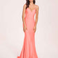 Sexy Satin Mermaid Prom Dresses Spaghetti Straps V-neck Floor Length Lace-up Back