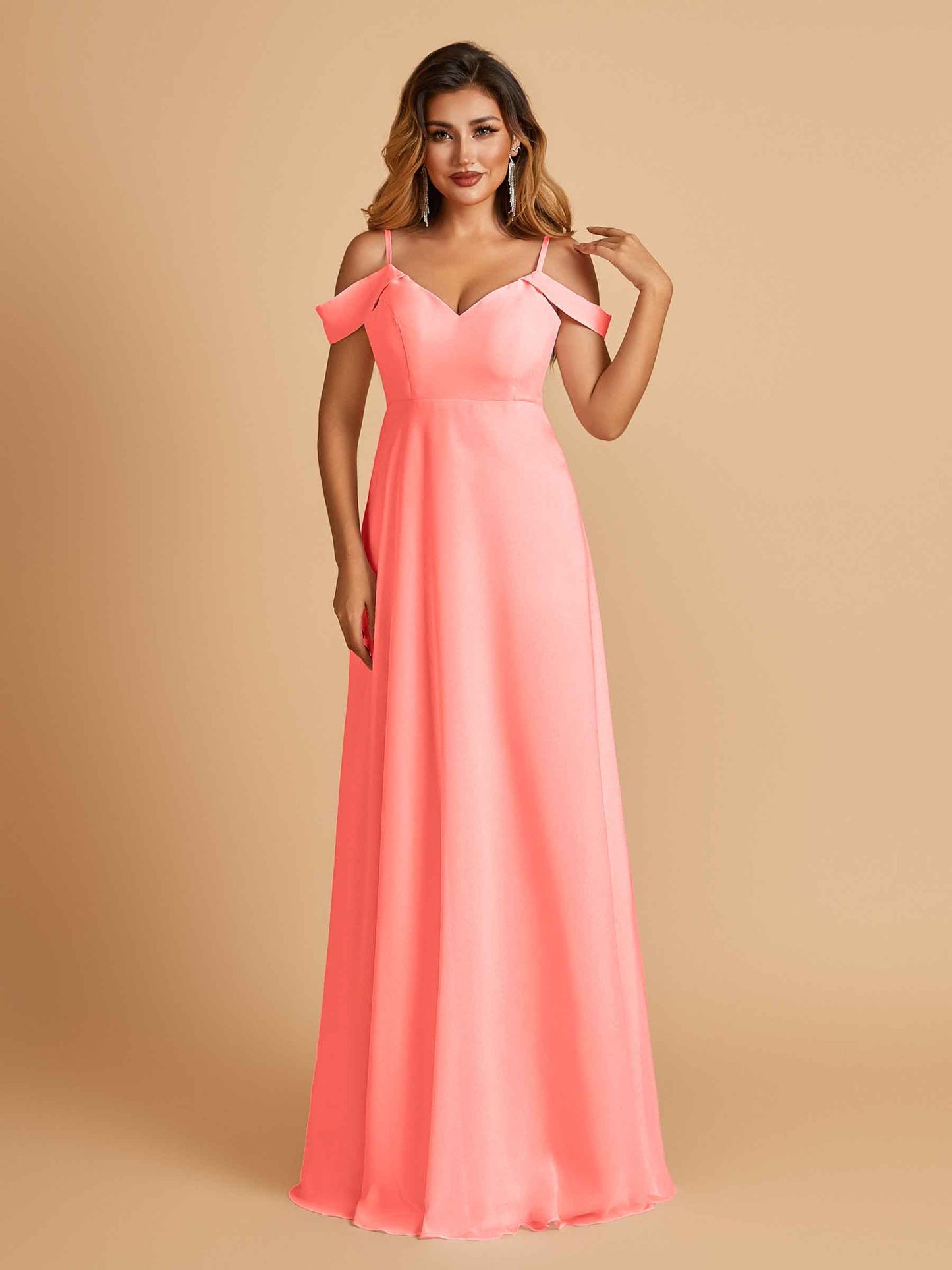 Chiffon Off-shoulder Long Bridesmaid Dresses V-neck Floor Length A-line For Sale
