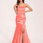 Sexy Satin Square Mermaid Bridesmaid Dresses Pleats Side-Slit Floor-Length Sleeveless