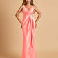 Sexy Satin Sheath V-neck Bridesmaid Dresses Strapless Floor Length