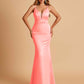 Satin Deep V-neck Mermaid Bridesmaid Dresses Open Back Floor Length