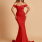 Jersey Mermaid Prom Dresses Off Shoulder Sweetheart Pleats Floor Length