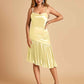 Sexy Satin Midi Asymmetrical Bridesmaid Dresses Spaghetti Straps Mermaid With Ruffles