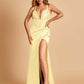 Sexy Sweetheart Sheath Prom Dresses Spaghetti Straps Satin Side Slit Pleats Floor Length