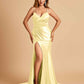 Satin Mermaid V-neck Bridesmaid Dresses Spaghetti Straps Side Slit Floor Length