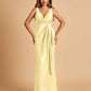 Sexy Satin Sheath V-neck Prom Dresses Strapless Floor Length