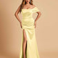 Satin One-shoulder Long Bridesmaid Dresses Side Slit With Pleats Mermaid