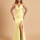 Sexy Satin Mermaid Long Prom Dresses Spaghetti Straps Sweetheart Side Slit Criss-cross Back