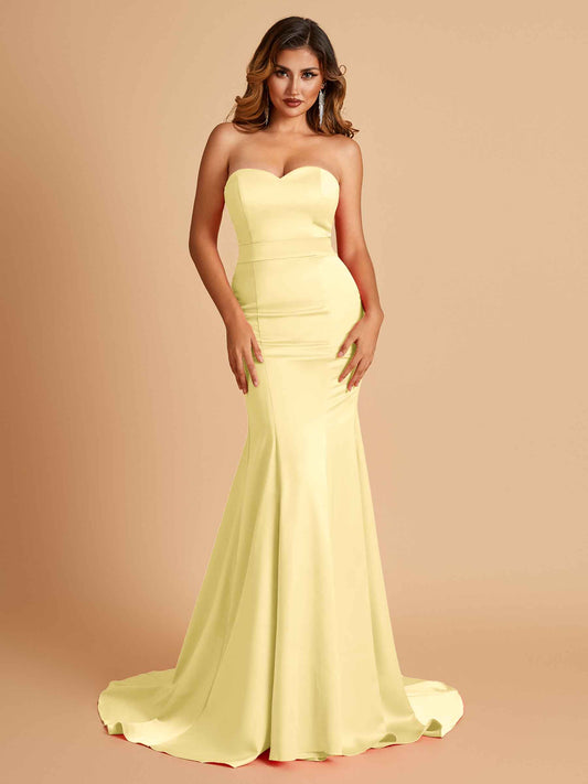 Sexy Satin Sweetheart Mermaid Bridesmaid Dresses Strapless Floor Length
