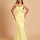 Sexy Satin Mermaid Prom Dresses Spaghetti Straps Scoop Criss-cross Back