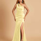 Sexy Satin Key Hole Bridesmaid Dresses One Shoulder Key Hole Floor Length Sheath For Sale