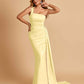 Sexy Satin One Shoulder Mermaid Bridesmaid Dresses Pleats Floor Length