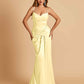 Satin Mermaid Sweetheart Prom Dresses Spaghetti Straps With Pleats Floor Length