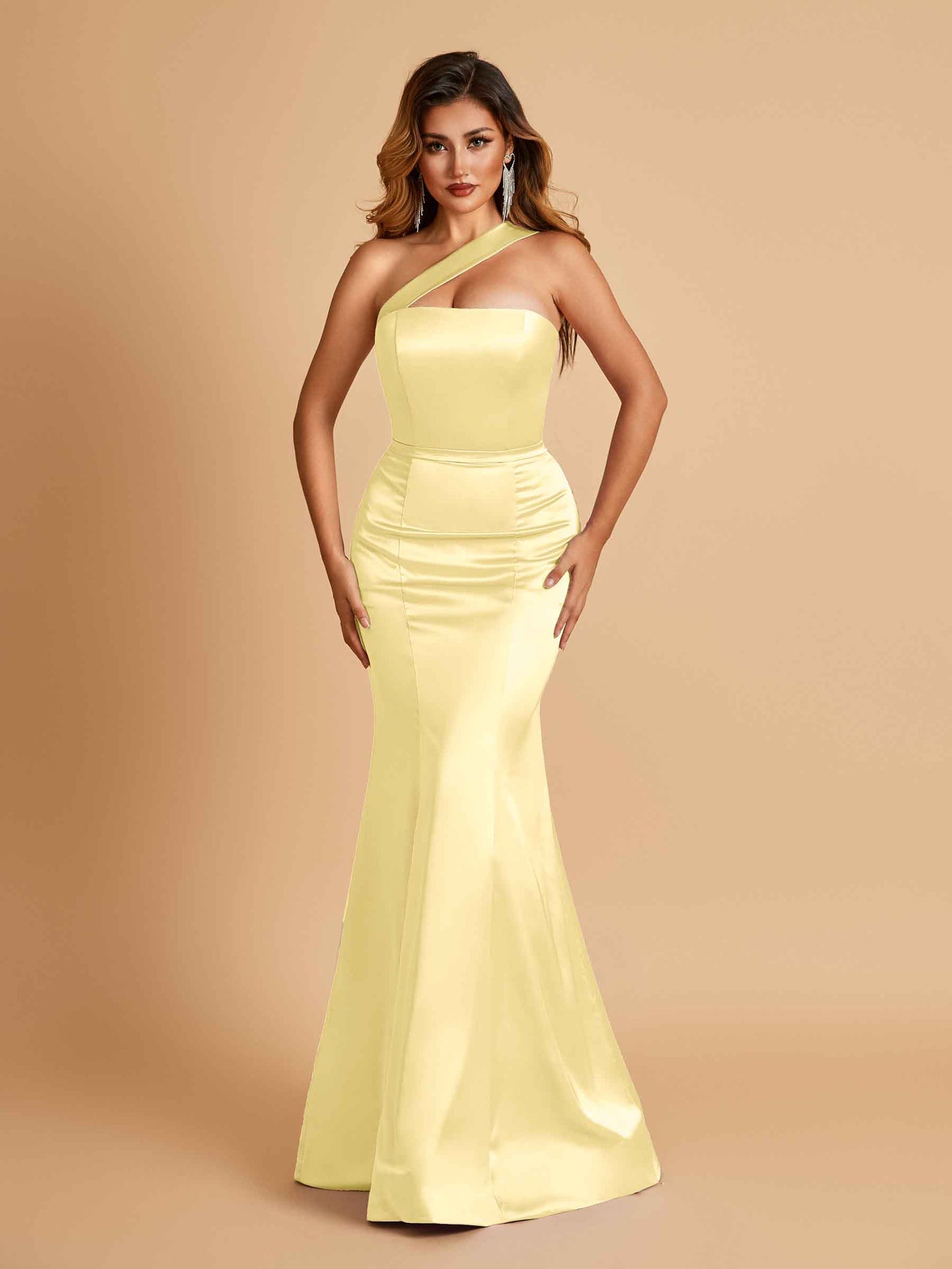 Sexy Satin Mermaid Bridesmaid Dresses One Shoulder Floor Length