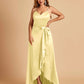 Satin Asymmetric V-neck Bridesmaid Dresses Sleeveless Side Slit A-line Unique For Sale
