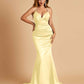 Satin Mermaid V-neck Bridesmaid Dresses Spaghetti Straps Floor Length
