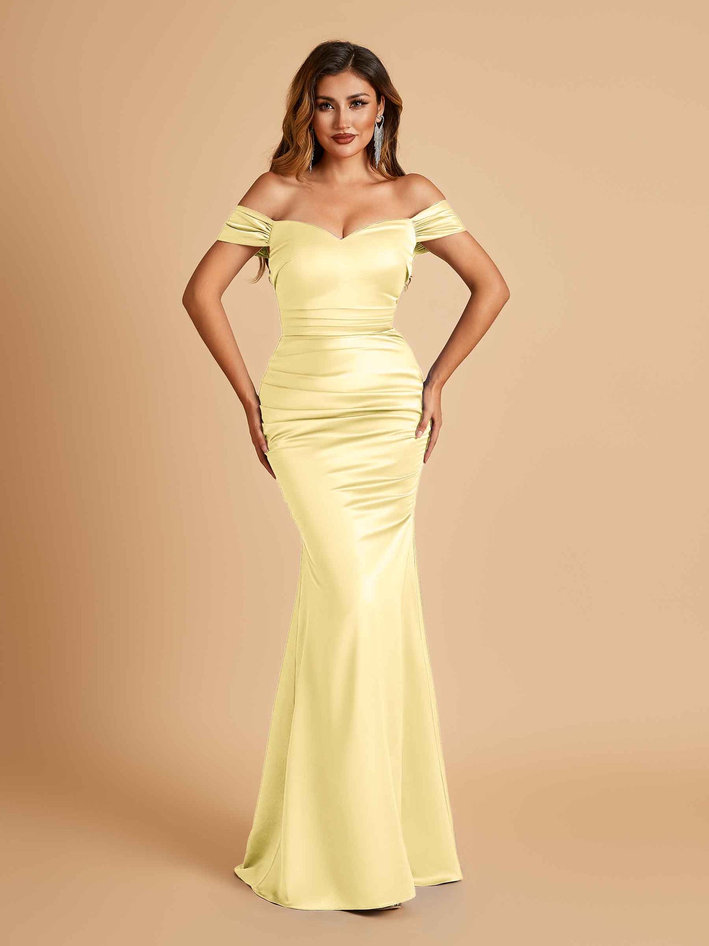 Satin Mermaid Off Shoulder Bridesmaid Dresses Sweetheart Floor Length