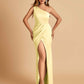 Satin One-shoulder Prom Dresses Sheath Side Slit Sleeveless Floor Length
