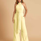 Chiffon Bridesmaid Jumpsuit Jewel Neck Sleeveless Floor Length With Pockets