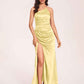 Satin Halter Pleats Sheath Bridesmaid Dresses Side-Slit Floor Length Sleeveless