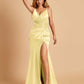 Sexy Satin Mermaid Prom Dresses Spaghetti Straps V-neck Side Slit Half Open Back