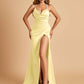 Sexy Satin Mermaid Prom Dresses Spaghetti Straps Sweetheart Side Slit Criss-cross Back