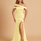 Unique Satin Mermaid Prom Dresses With Off Shoulder Straps Side Slit Floor Length