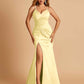 Sexy Mermaid Bridesmaid Dresses Spaghetti Straps Satin Side Slit Pleats Floor Length