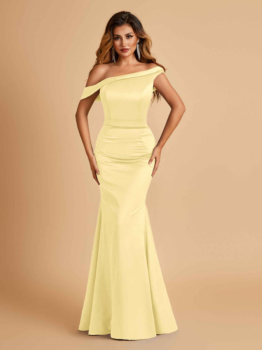 Charming Satin Off Shoulder Mermaid Bridesmaid Dresses Straps Floor Length