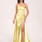 Satin One-shoulder Mermaid Bridesmaid Dresses Side Slit Pleats Floor Length