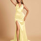 Sexy Satin Open Back Bridesmaid Dresses Mermaid V-neck Side Slit With Train
