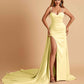 Sexy Satin Sheath Bridesmaid Dresses Spaghetti Straps Sweetheart Side Slit With Train