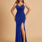 Jersey Mermaid Bridesmaid Dresses Spaghetti Straps V-neck Side Slit Floor Length