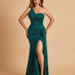 Satin One Shoulder Mermaid Bridesmaid Dresses Side Slit Floor Length