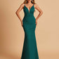 Satin Deep V-neck Mermaid Bridesmaid Dresses Open Back Floor Length