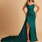 Sexy Satin Sheath Bridesmaid Dresses Strapless Sweetheart Side Slit With Train