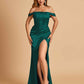 Satin Corset Off Shoulder Bridesmaid Dresses Sheath Side Slit Floor Length