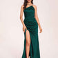 Satin Halter Pleats Sheath Bridesmaid Dresses Side-Slit Floor Length Sleeveless