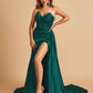 Sexy Satin Corset Prom Dresses Sweetheart Side Slit With Train Floor Length