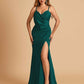 Sexy Satin Sheath Bridesmaid Dresses Spaghetti Straps V-neck Side Slit Floor Length
