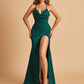 Sexy Satin Mermaid Prom Dresses Spaghetti Straps Sweetheart Side Slit Criss-cross Back