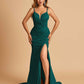 Satin Mermaid Long Prom Dresses Spaghetti Straps Sweetheart Side Slit Floor Length