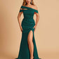 Unique Satin Mermaid Prom Dresses With Off Shoulder Straps Side Slit Floor Length