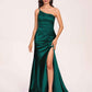 Satin One-shoulder Mermaid Bridesmaid Dresses Side Slit Pleats Floor Length