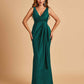 Sexy Satin Sheath V-neck Bridesmaid Dresses Strapless Floor Length