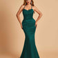 Sexy Satin Mermaid Prom Dresses Spaghetti Straps Scoop Criss-cross Back