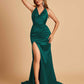 Sexy Satin Open Back Bridesmaid Dresses Mermaid V-neck Side Slit With Train